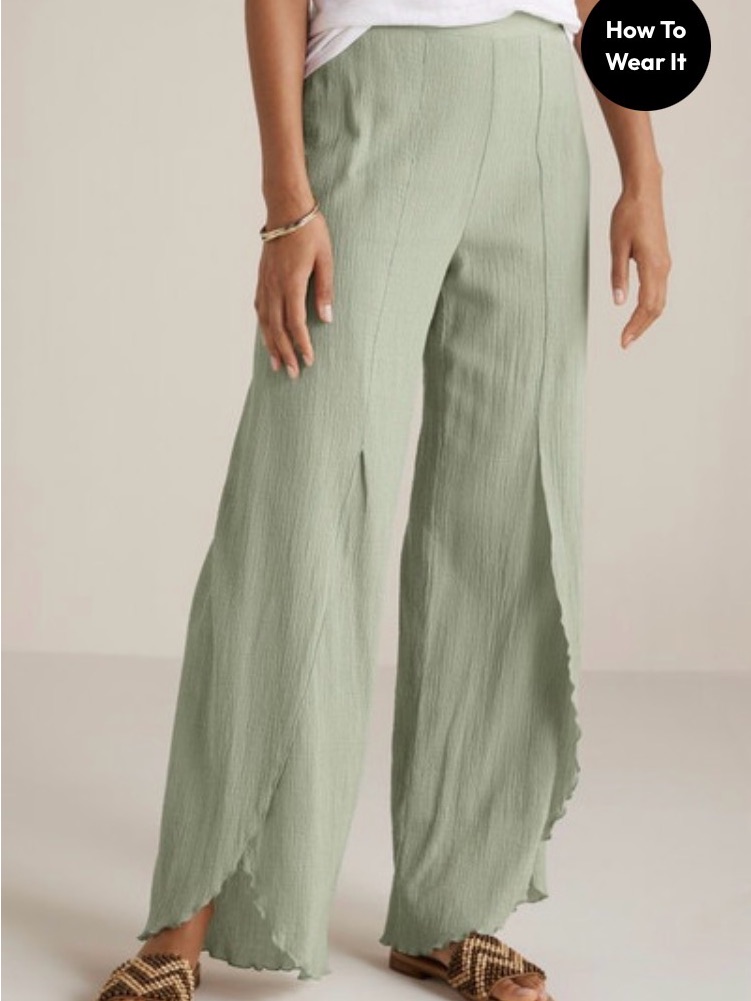 Soft Surroundings Gause Crinkle Pants Size M In Sage Green